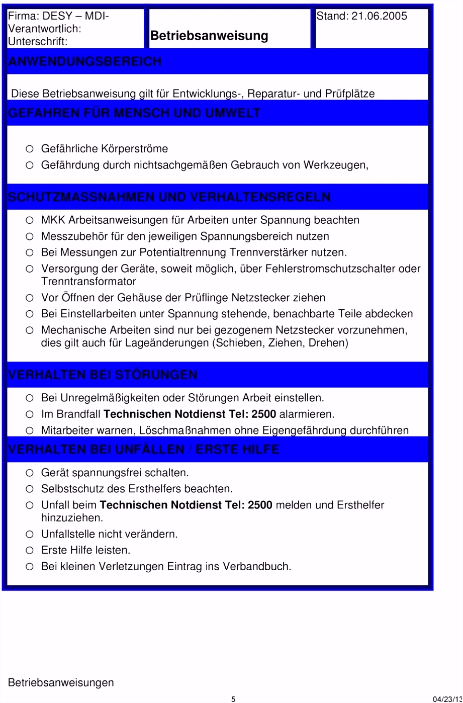 Neues Arbeitsanweisung Vorlage