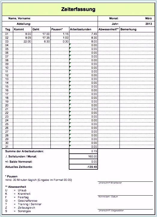 Namen Schreiben Lernen Vorlagen Arbeitszeitnachweis Excel Vorlage
