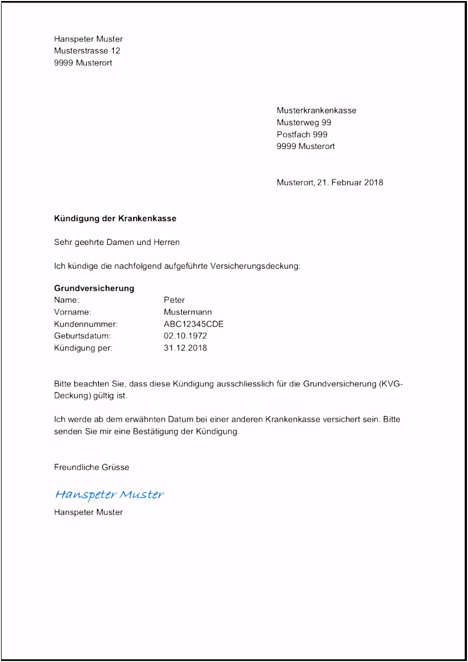 Kundigung Krankenkasse Muster muster kündigung krankenkasse