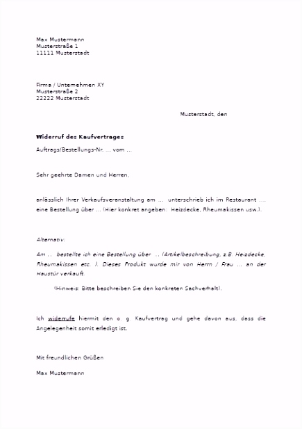 Frisches Vertrag Widerrufen Vorlage
