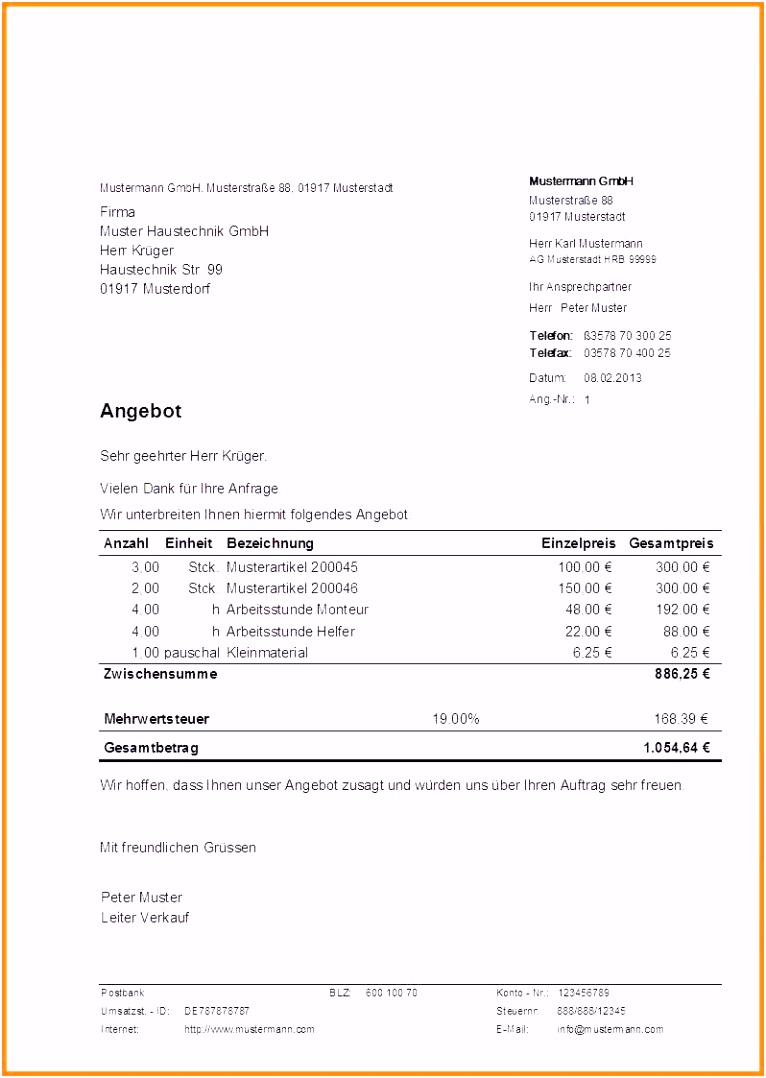 Inspirierende Angebot Erstellen Vorlage