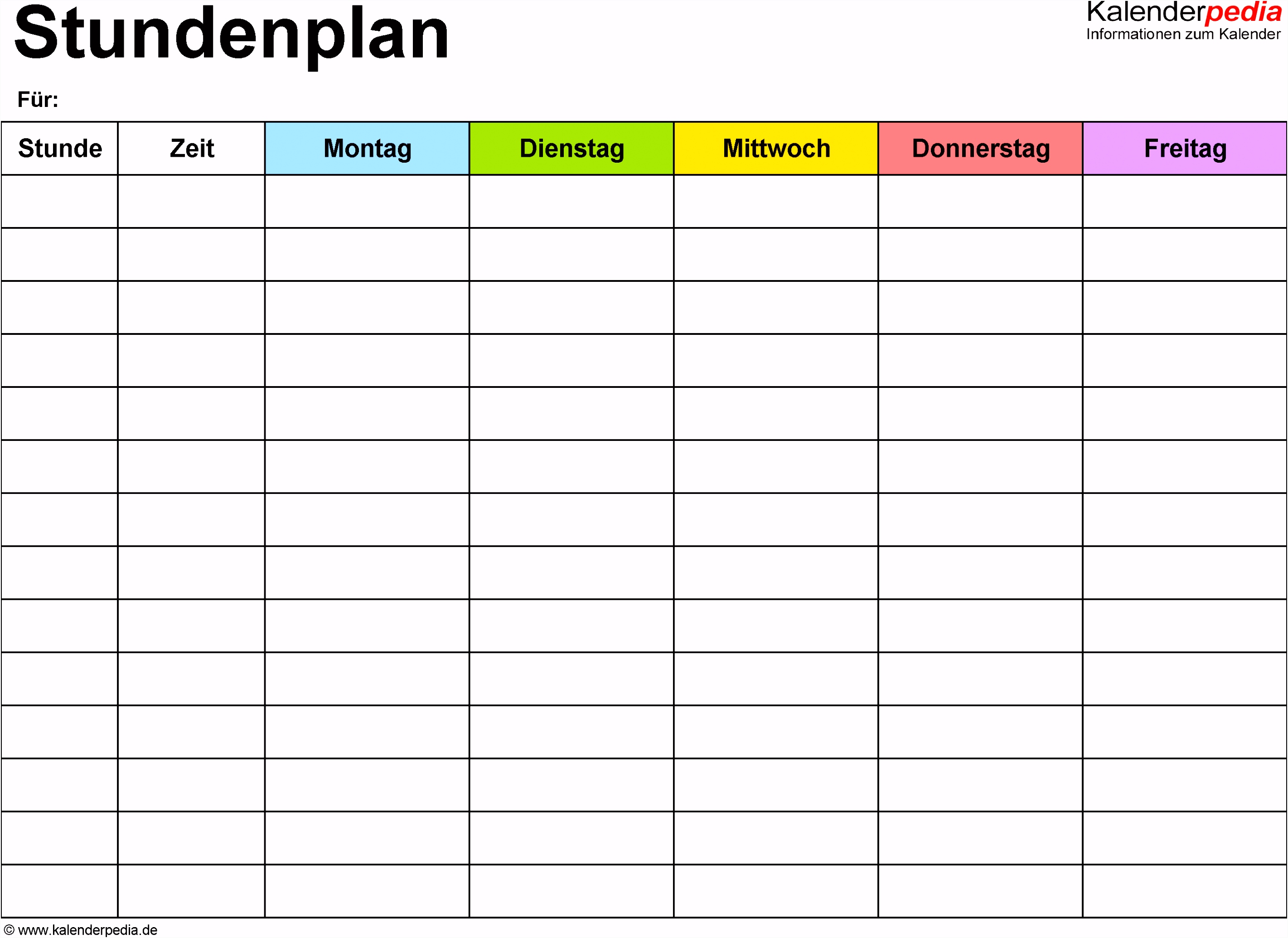 Vorlage 1 Excel Vorlage für Stundenplan Querformat DIN A4 1