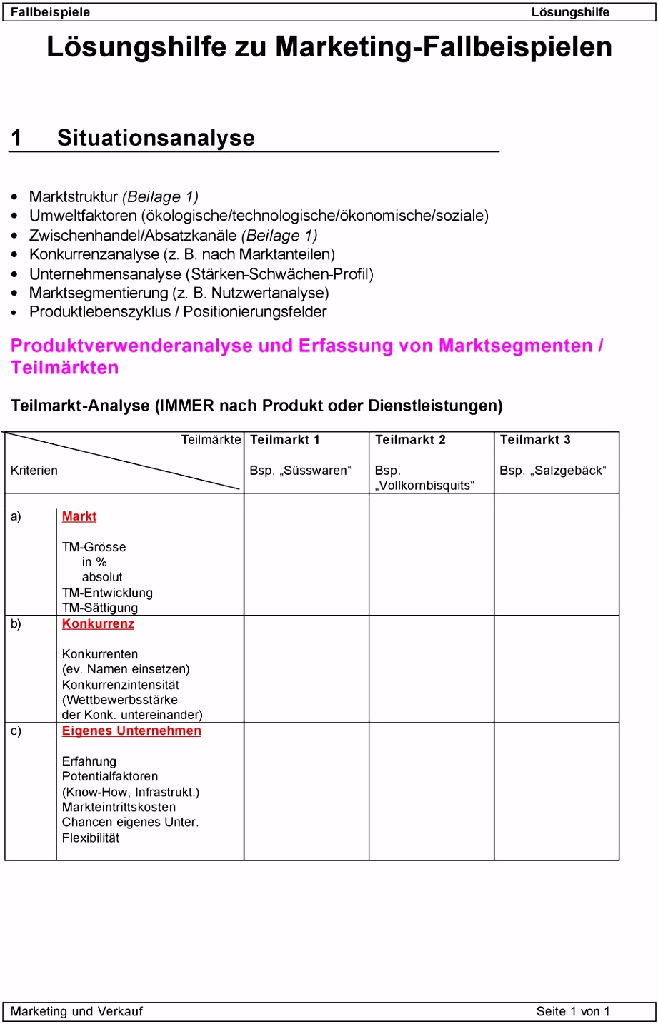 Lösungshilfe zu Marketing Fallbeispielen PDF