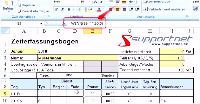Schön Arbeitszeit Excel Vorlage
