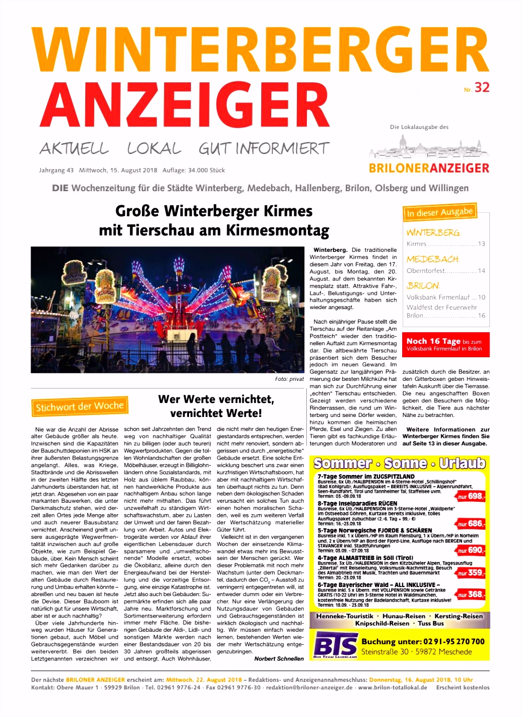Winterberger Anzeiger Ausgabe vom 15 08 2018 Nr 32 by Brilon