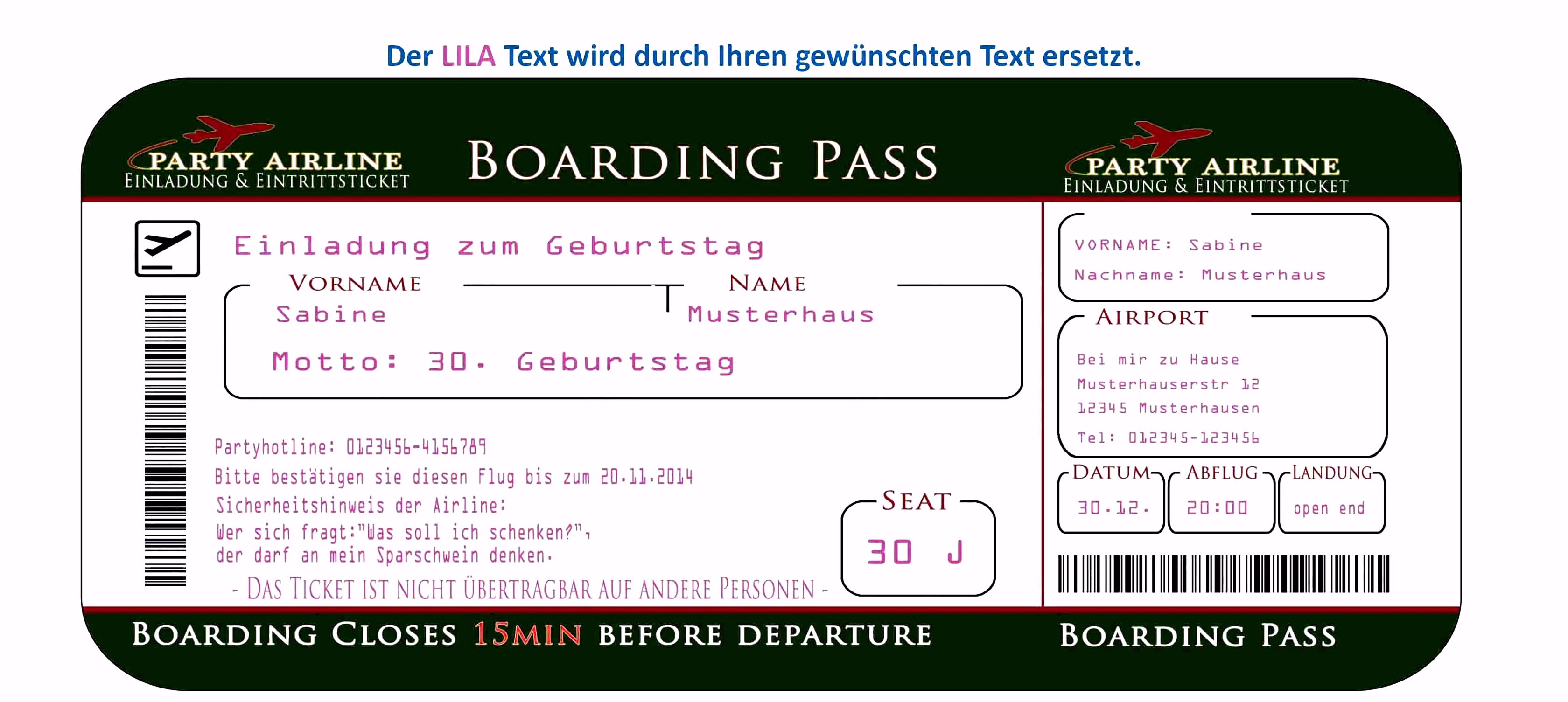 Vorlage Einladung Hochzeit Schön Einladungskarten Boarding Pass