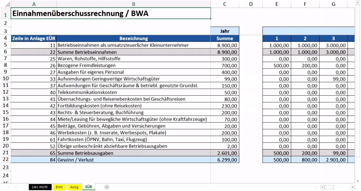 Einnahmen ausgaben rechnung kleinunternehmer vorlage ausgezeichnet
