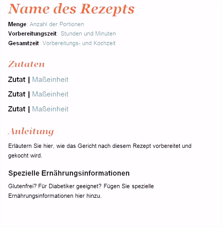 Besten Der Kochrezept Vorlage