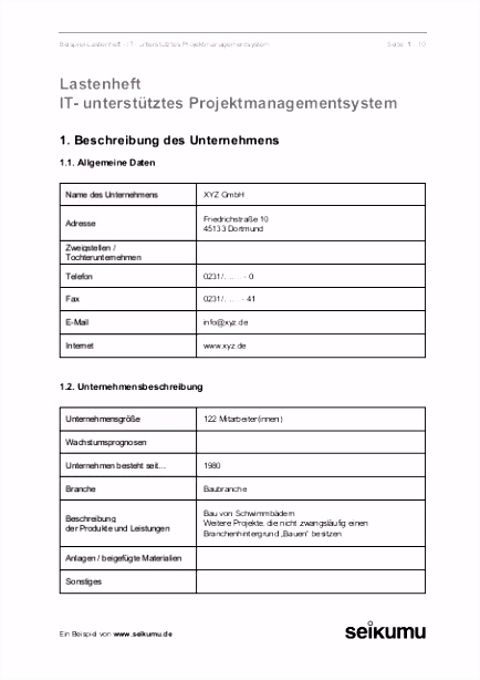 Beispiel Lastenheft IT unterstütztes Seikumu