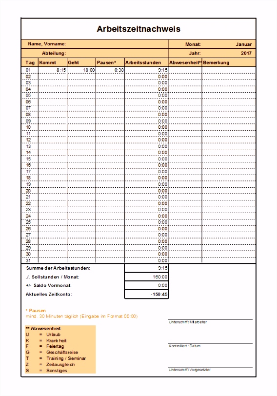 15 arbeitszeitnachweis excel