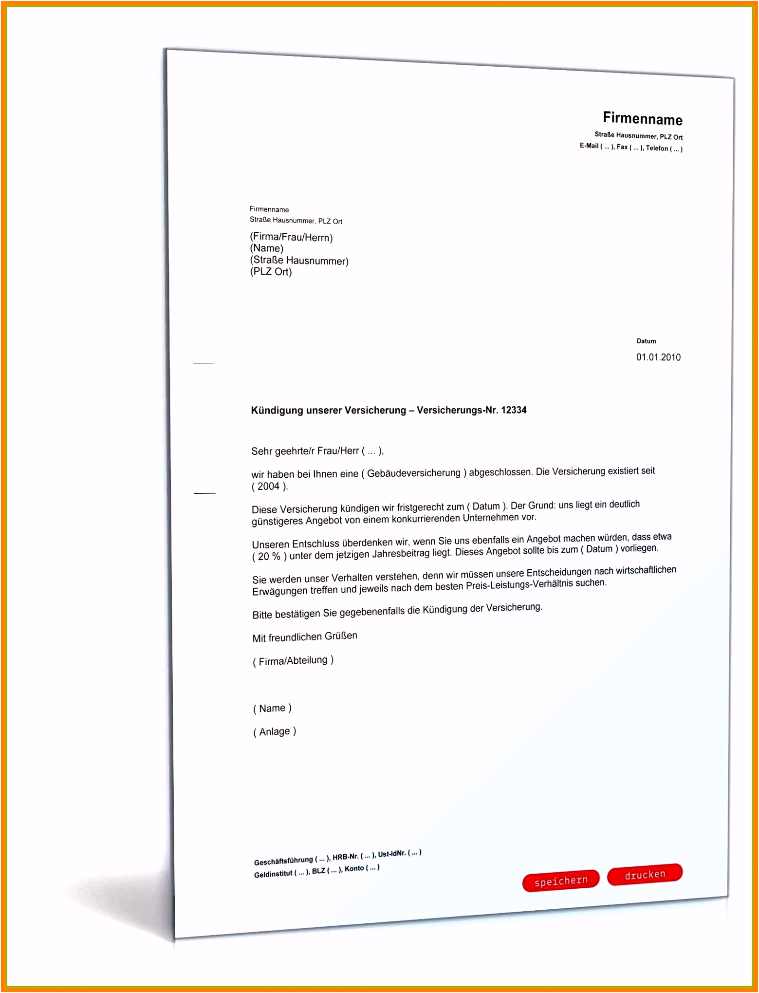 Kündigung Kreditkarte Word