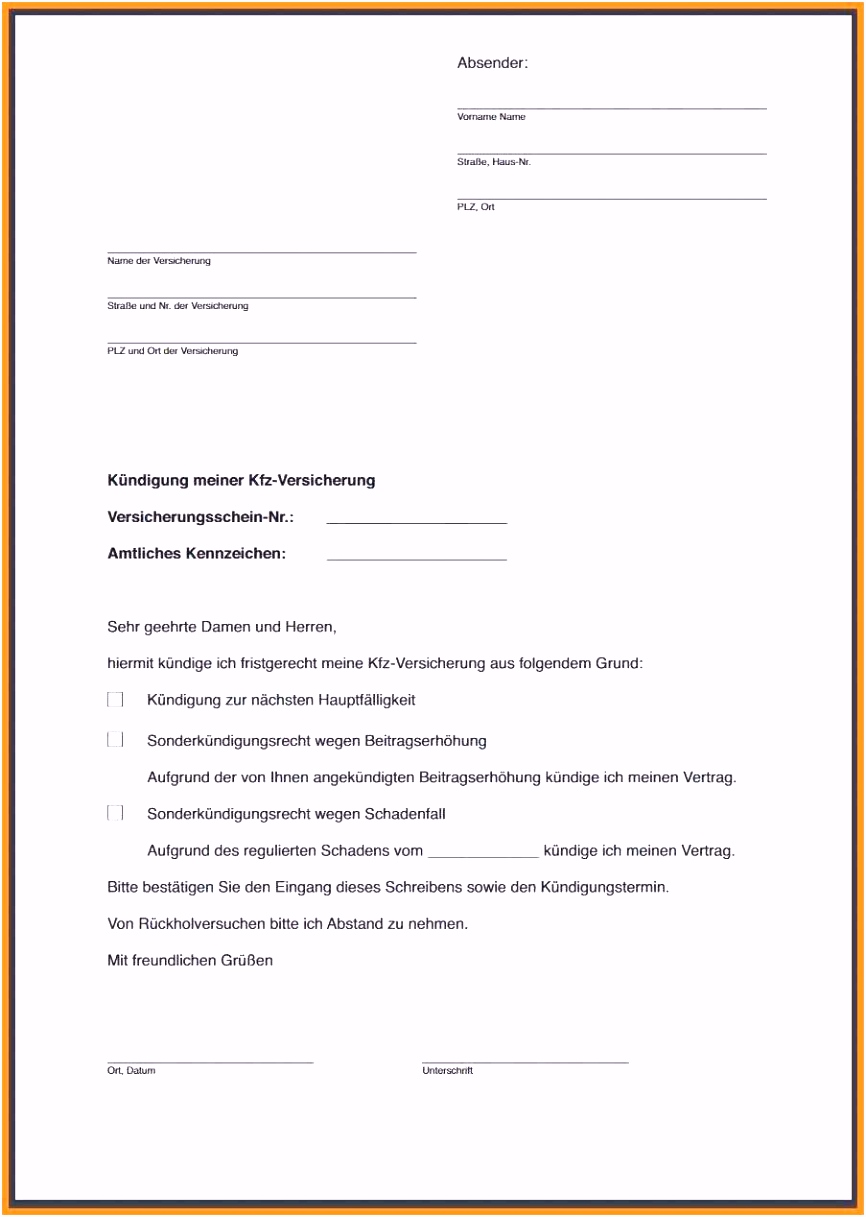 Einzigartiges Versicherung Kündigen Vorlage Pdf