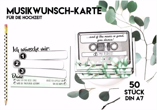 50 MUSIKWUNSCH KARTEN für Hochzeit Grün