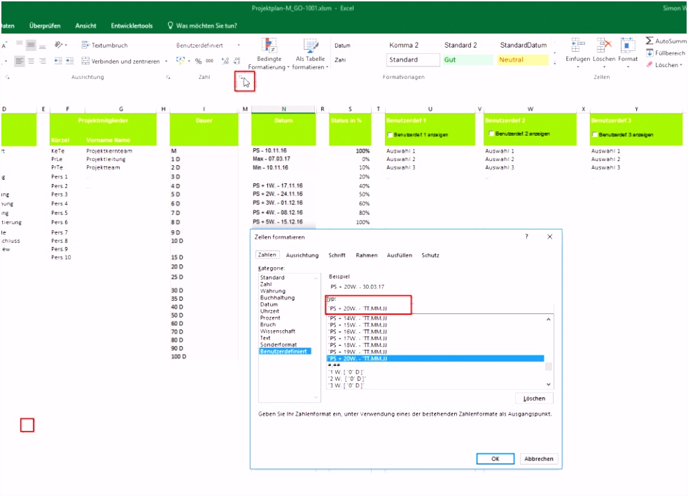 Projektplan Excel