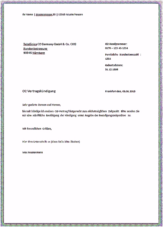 Kundigung O2 Handyvertrag Muster O2 Kündigung Vorlage Download Chip