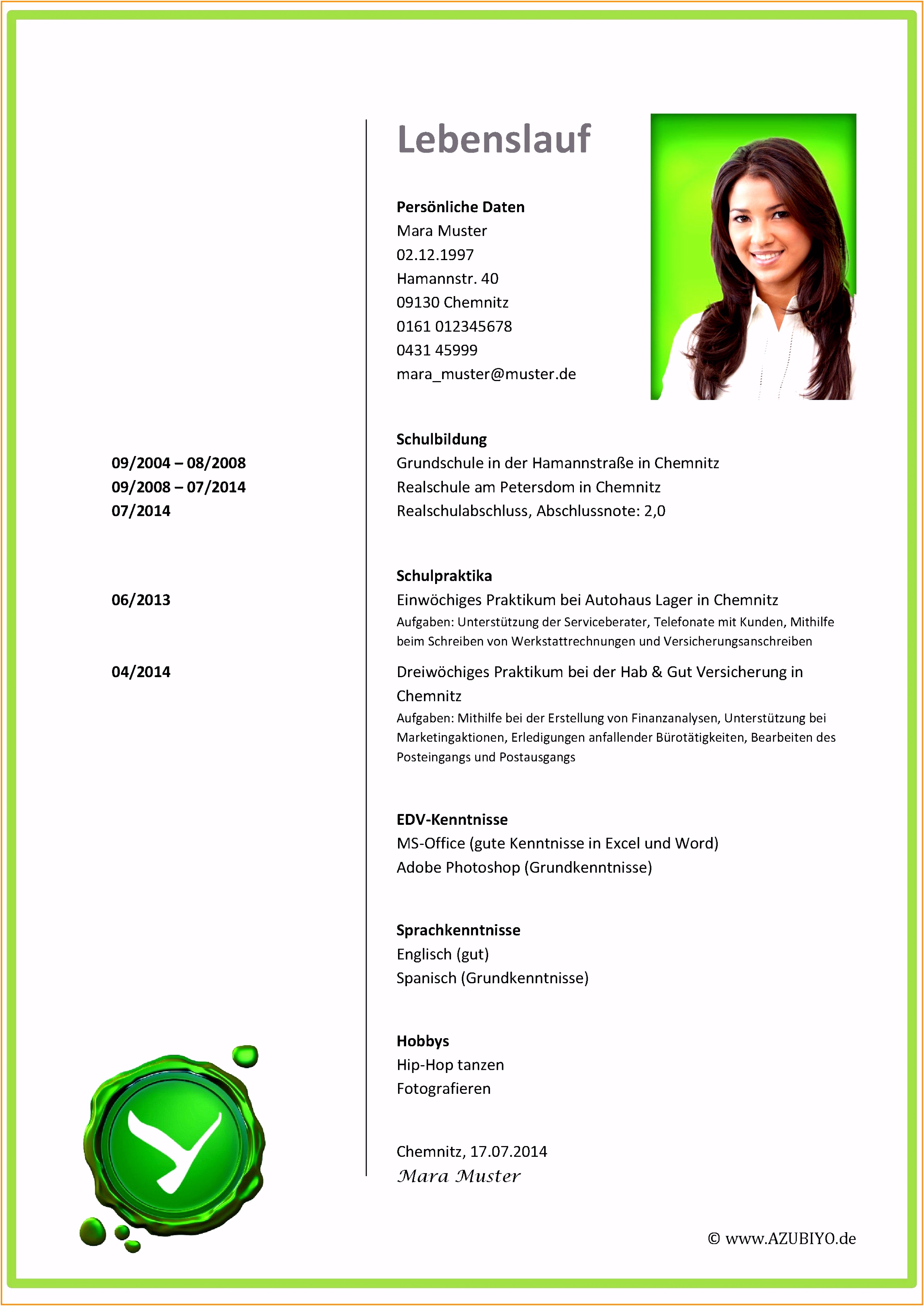 Inspirierende Lebenslauf Student Vorlage