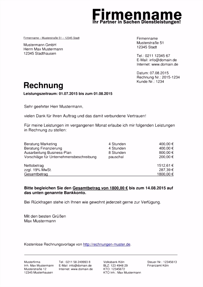 Vorlage Rechnung Word