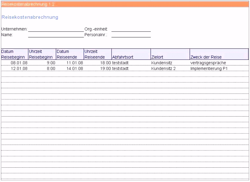 Reisekostenabrechnung formular Excel Kostenlos 2017 20 Elegant