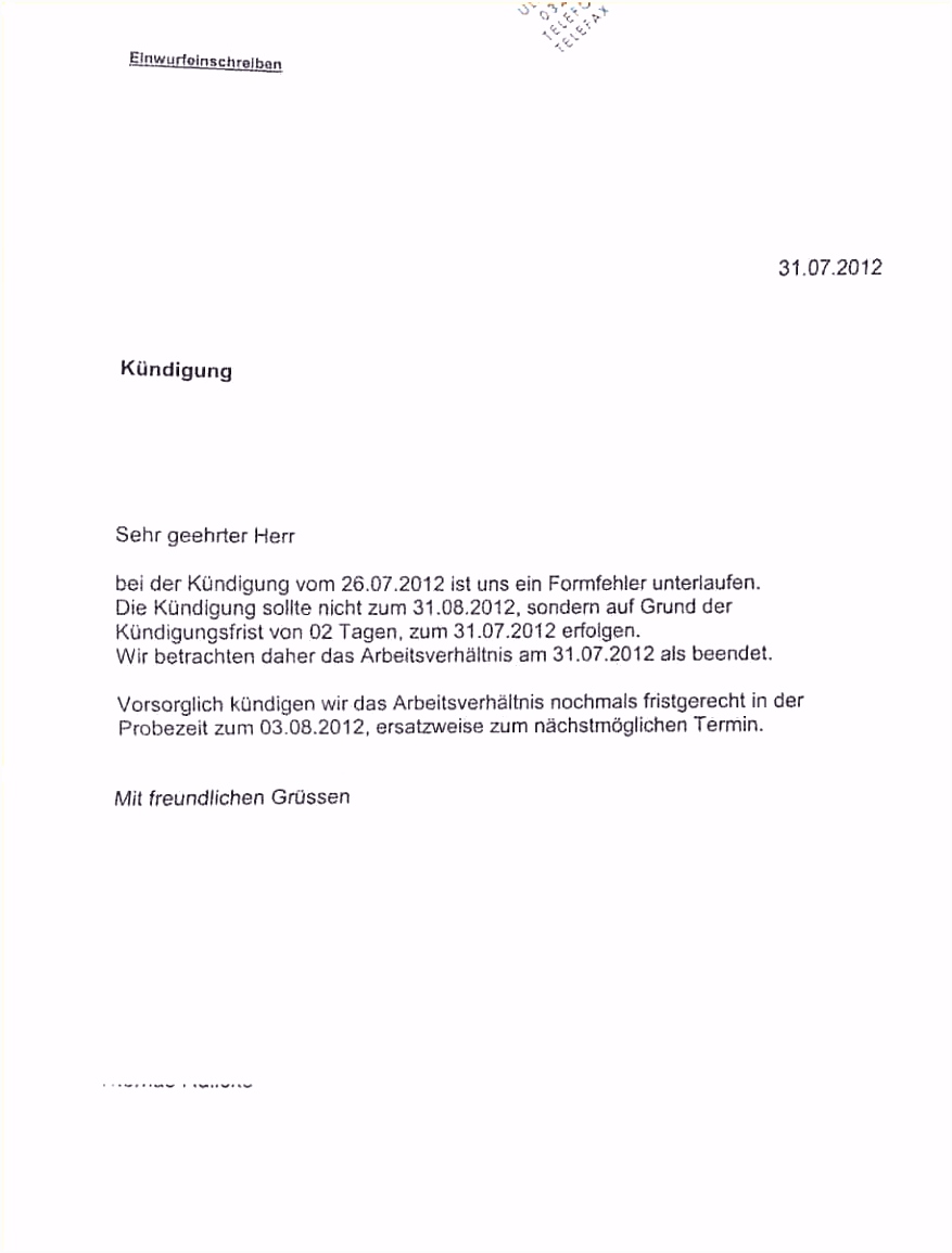 Frisches Kündigung Arbeitsvertrag Arbeitgeber Muster