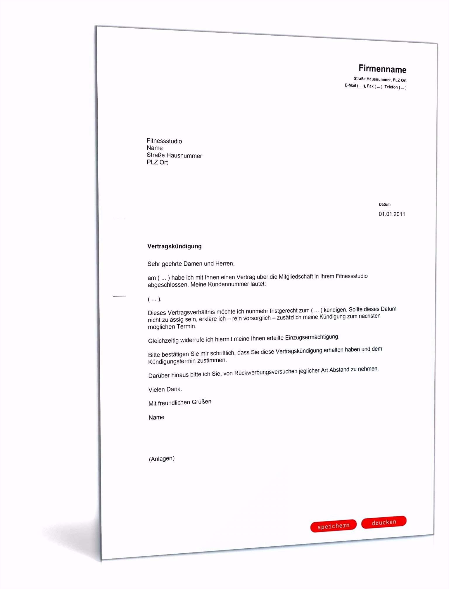Anlage Zum Vertrag Vorlage