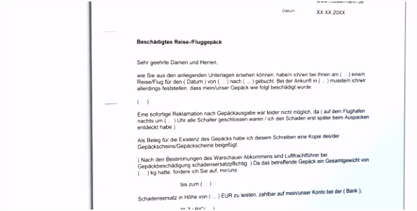 Reklamation Beschädigung Reisegepäck Vorlage Zum Download