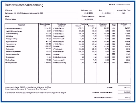 Betriebskostenabrechnung Vorlage