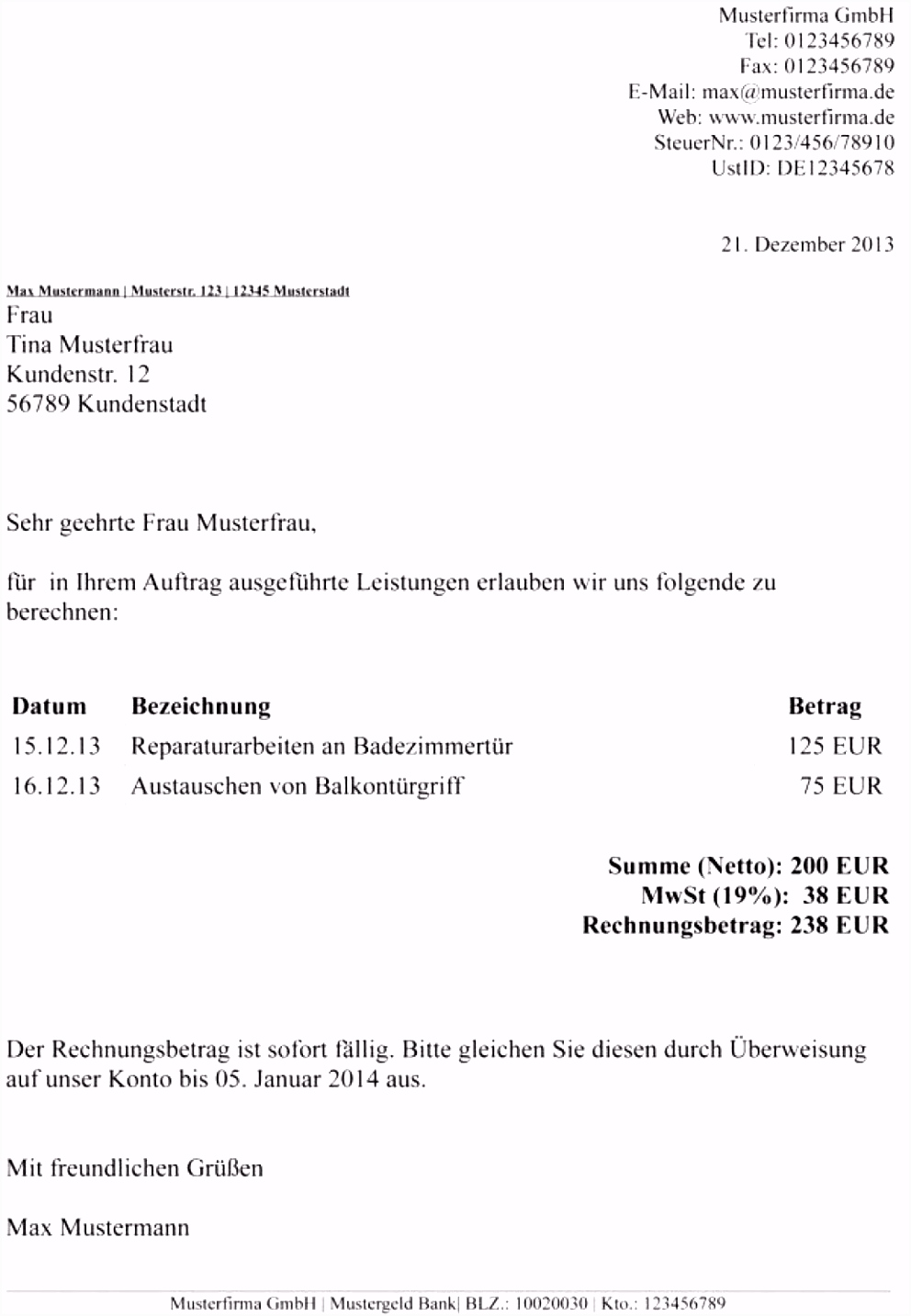 Vorlage Rechnung Word
