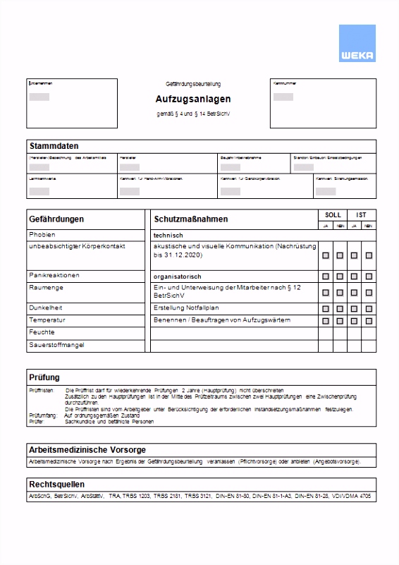 Gefährdungsbeurteilung Aufzug Muster