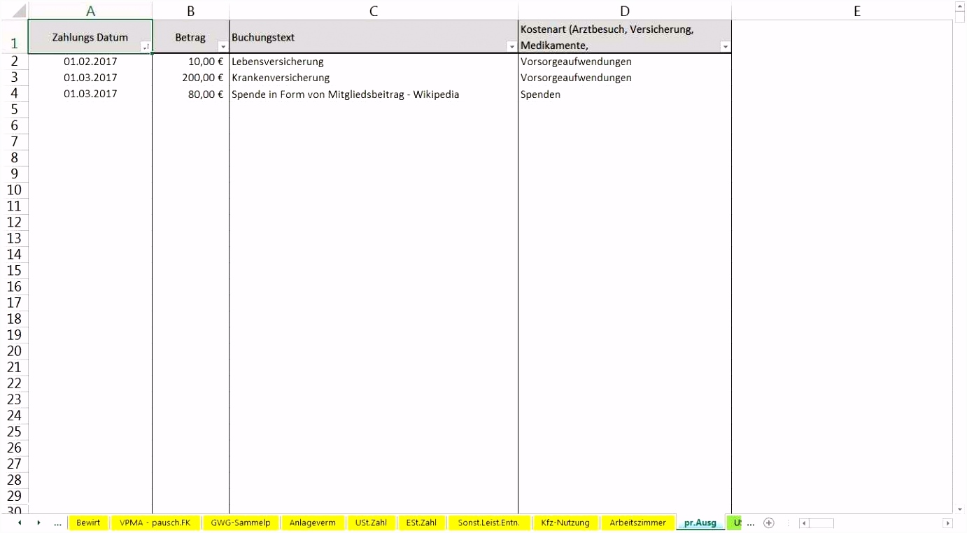 25 Druckbare Einnahmen Ausgaben Excel Vorlage Kleinunternehmer