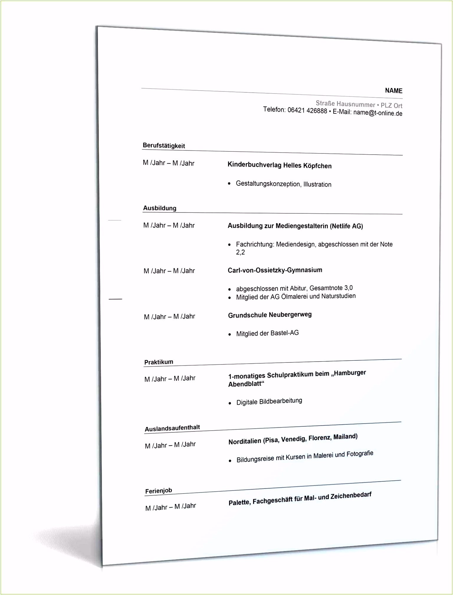 Druckbare Lebenslauf Abiturient