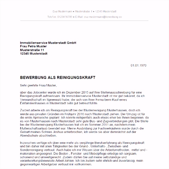 40 Ideen Bewerbung Reinigungskraft Vorlage Kostenlos