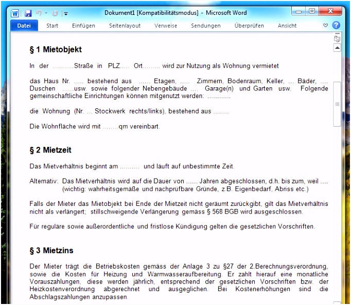 Mietvertrag Vorlage für Word Download – kostenlos – CHIP