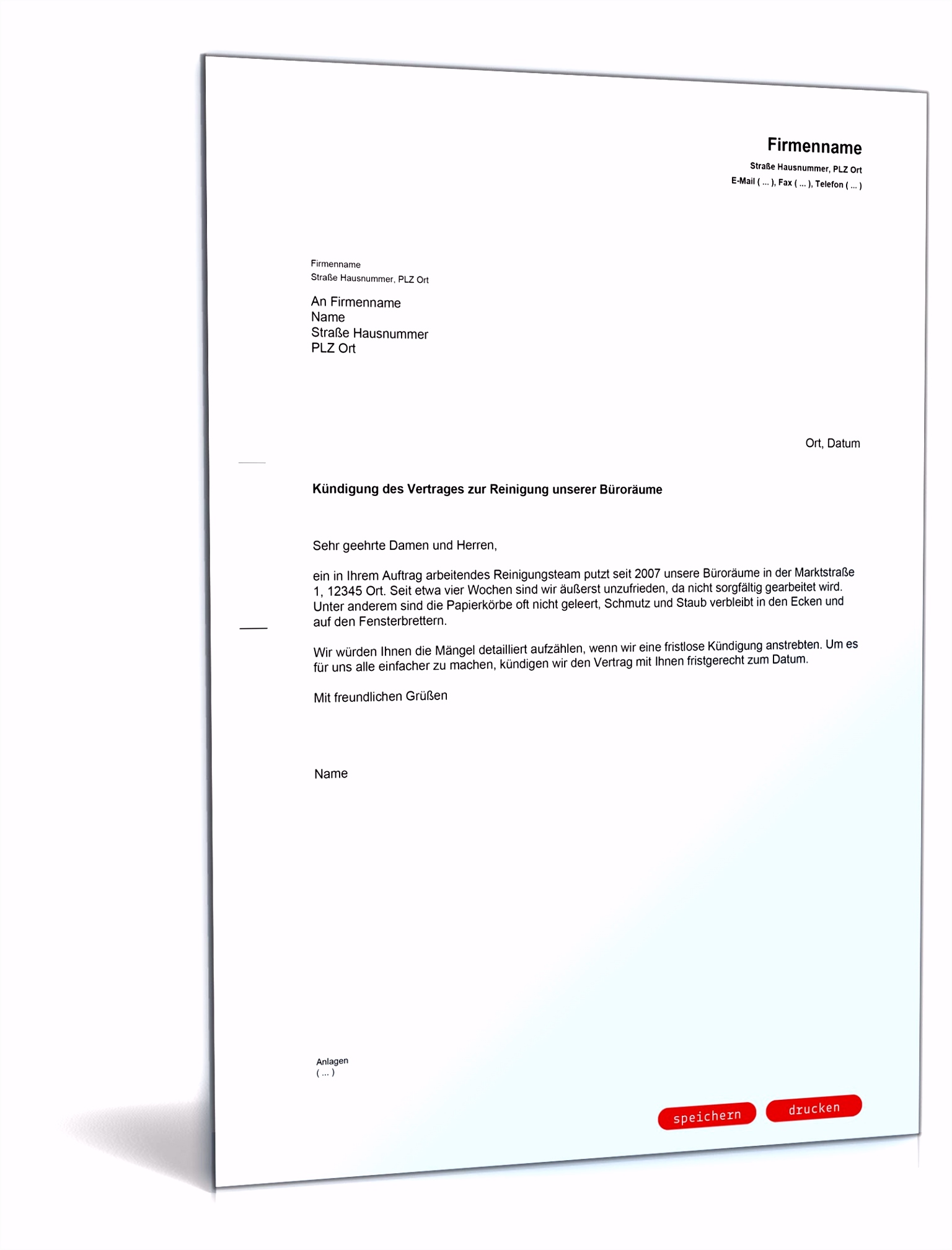 Kündigung Reinigungs nst Editierbare Muster zum Download