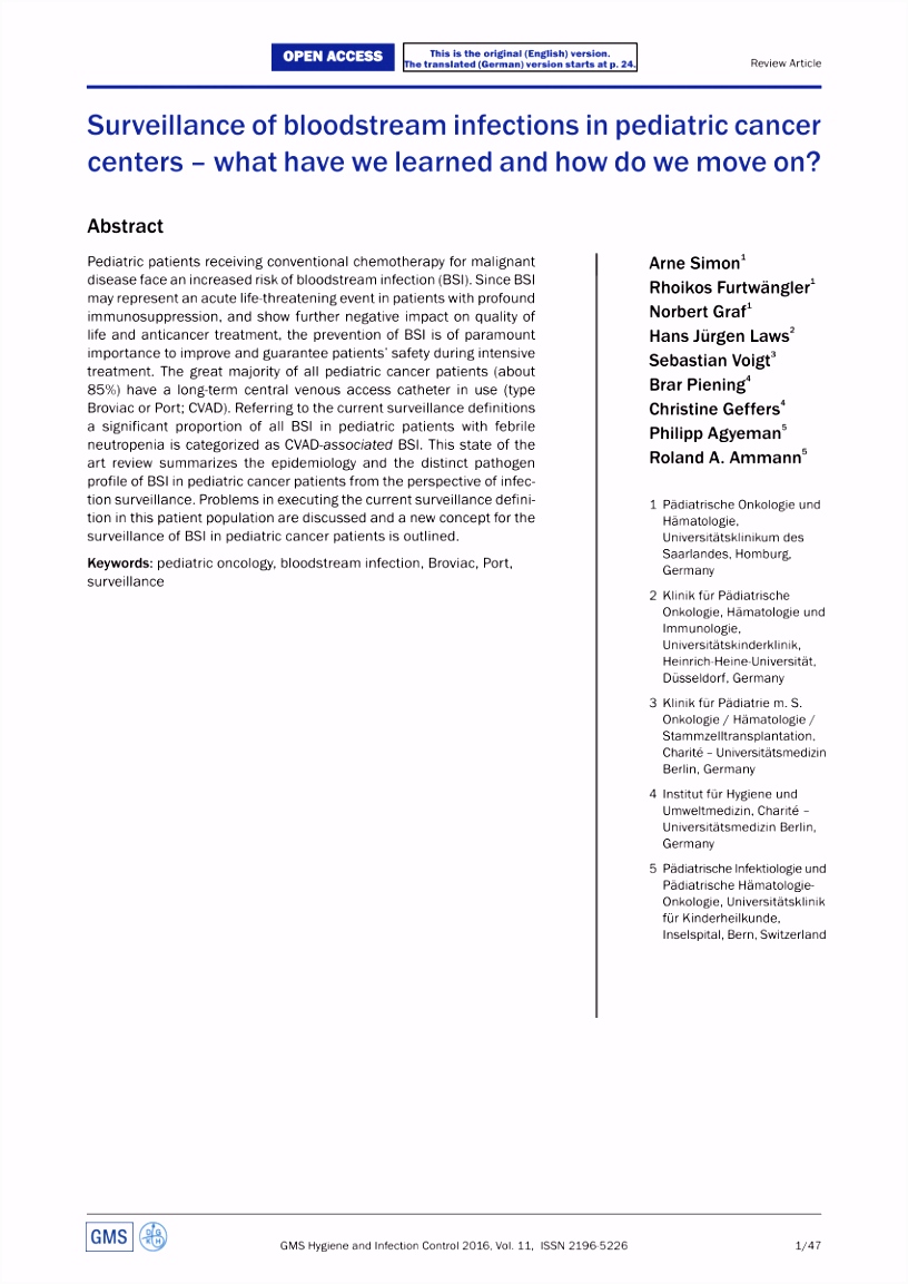 PDF Surveillance of bloodstream infections in pediatric cancer