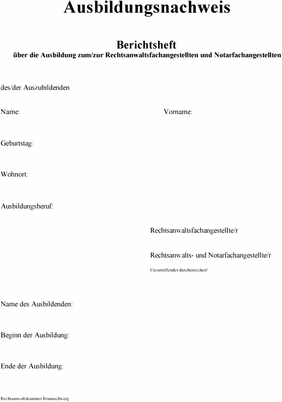 Ausbildungsnachweis Berichtsheft über Ausbildung zum zur