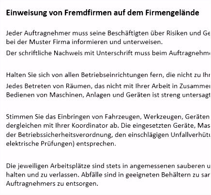 Unterweisung Fremdfirmen Vorlage Liste Der Subunternehmer