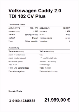 KFZ Verkaufsschild Hochformat Word