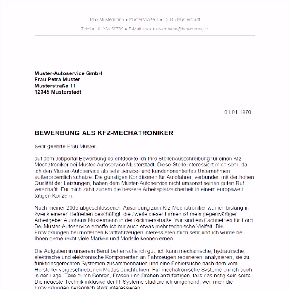 18 lebenslauf kfz mechatroniker