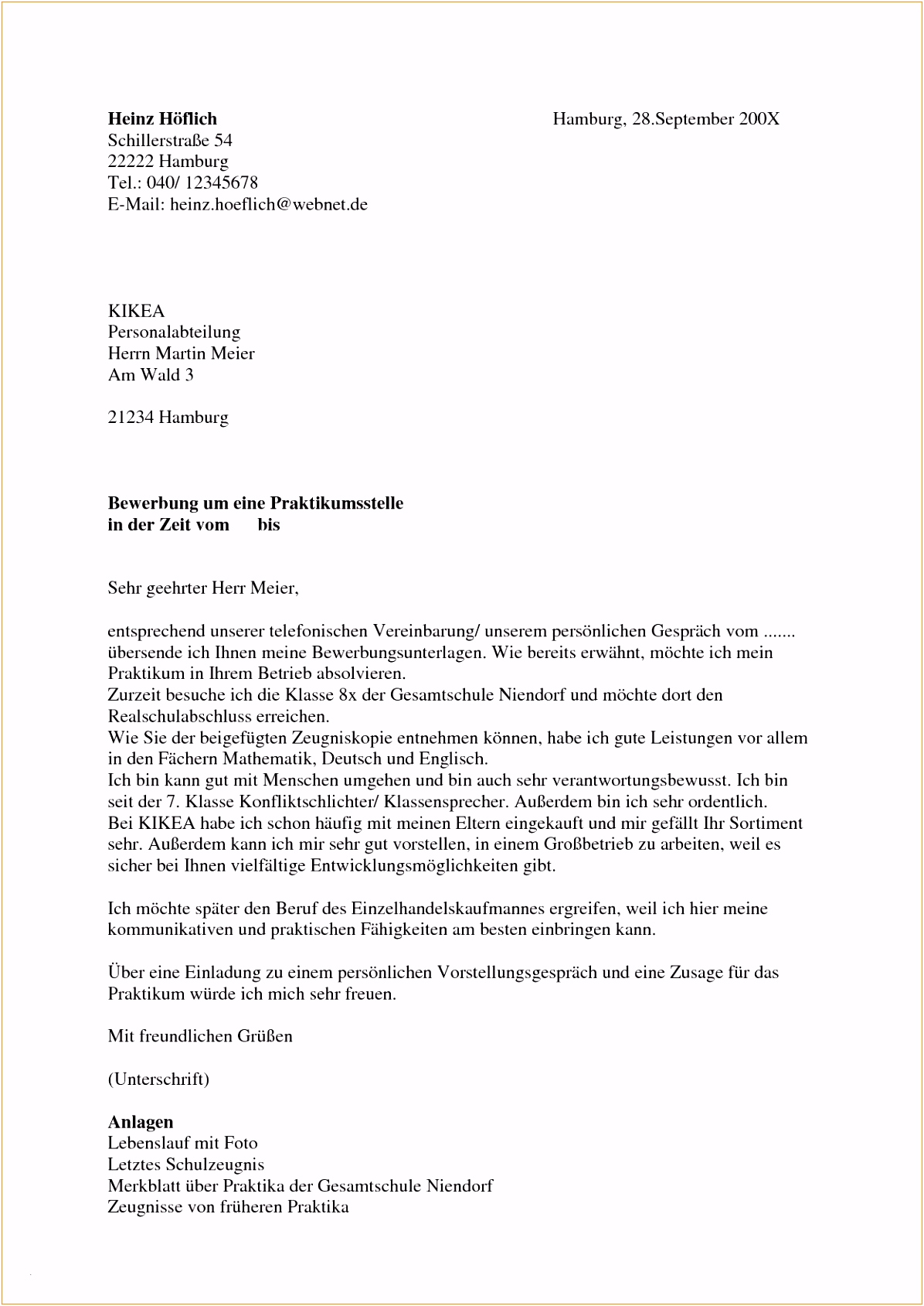 16 anschreiben bewerbung praktikum vorlage
