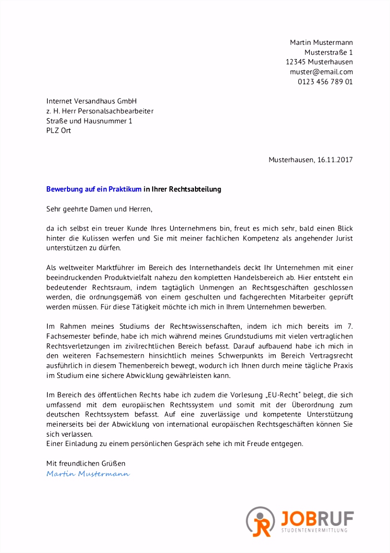 16 anschreiben bewerbung praktikum vorlage