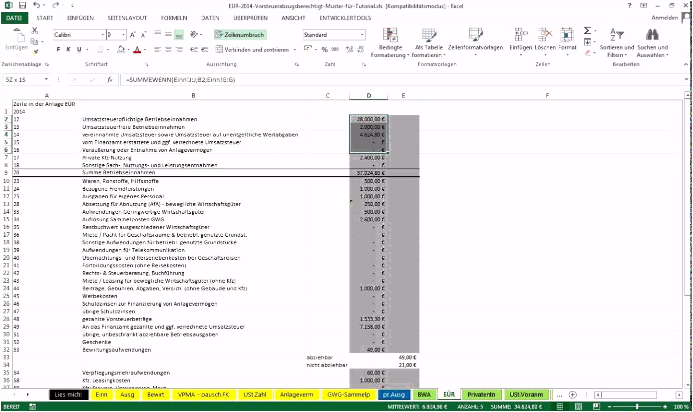 8 Einnahmen Ausgaben Rechnung Excel Vorlage
