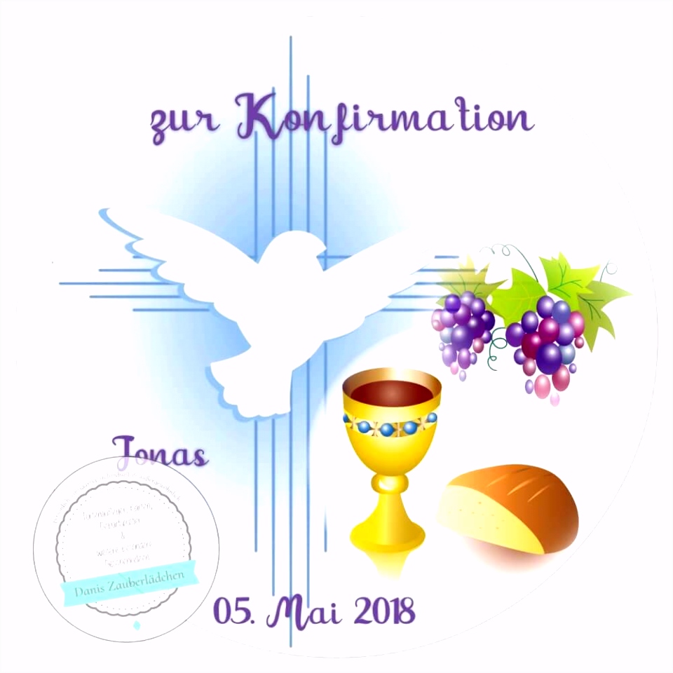 zur Konfirmation ein Tortenbild mit Symbolen Taube