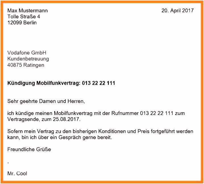 10 kündigungsschreiben vodafone vertrag