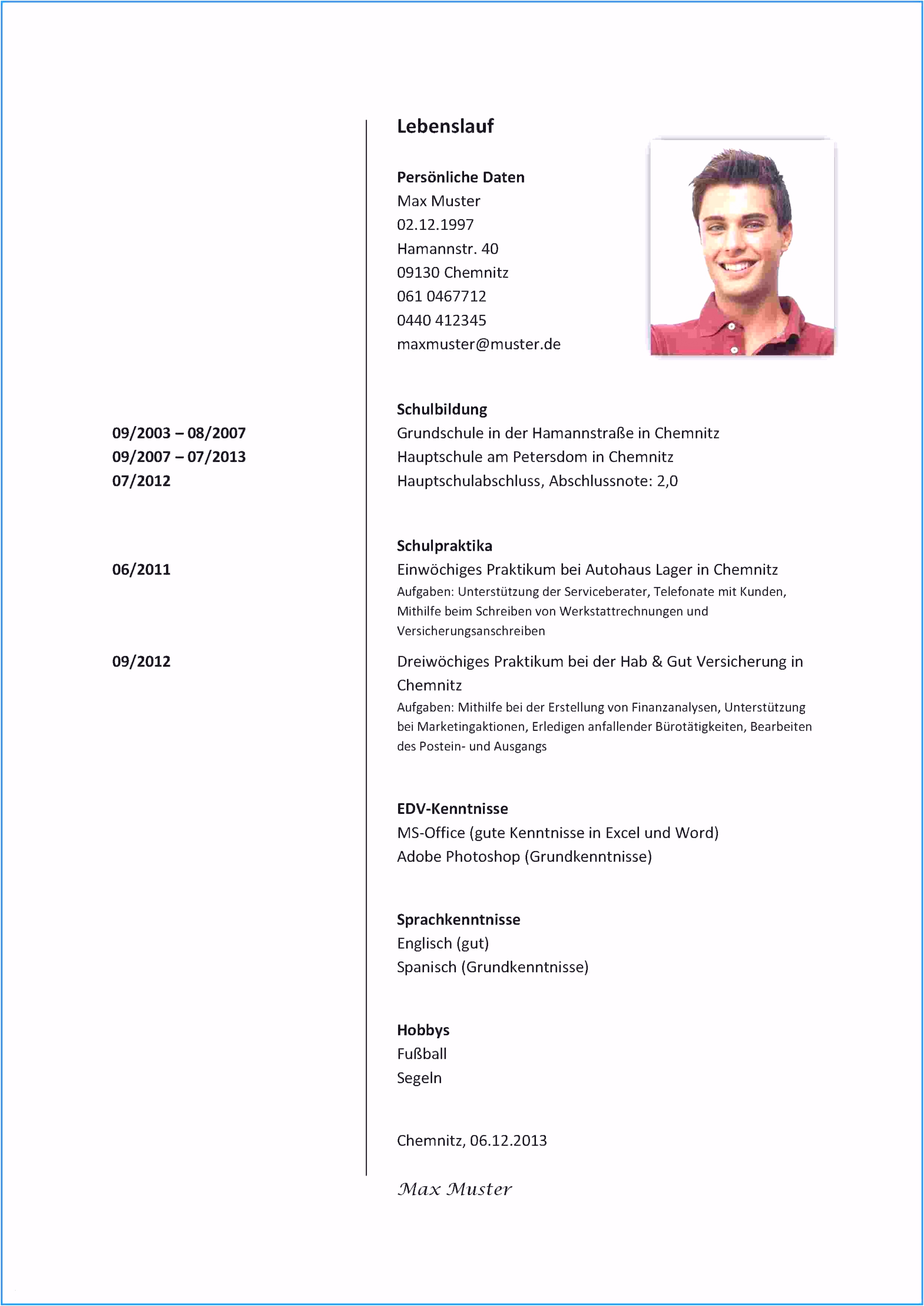 18 lebenslauf muster schüler 2015