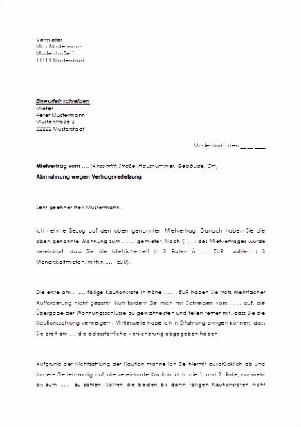 Großartig Abmahnung Mieter Muster Zum Sofort Downloadvorlage