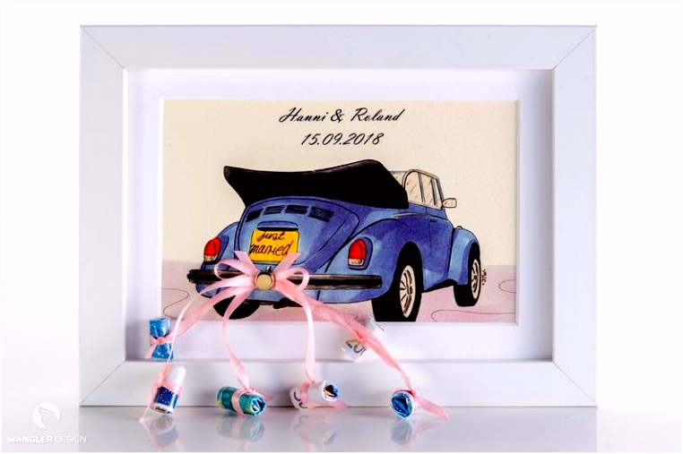Geldgeschenk zur Hochzeit Rahmen mit Bild Auto