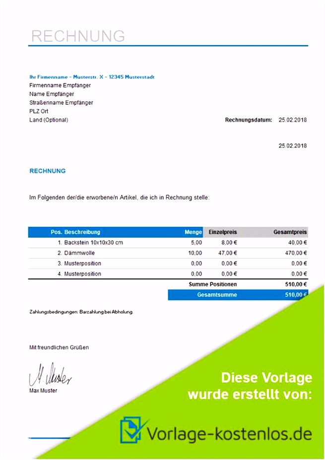 Vorlage Rechnung Excel Erstaunliche Rechnungsvorlage Kostenlos Word
