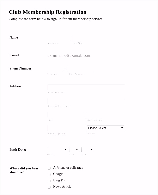 Membership Forms Form Templates