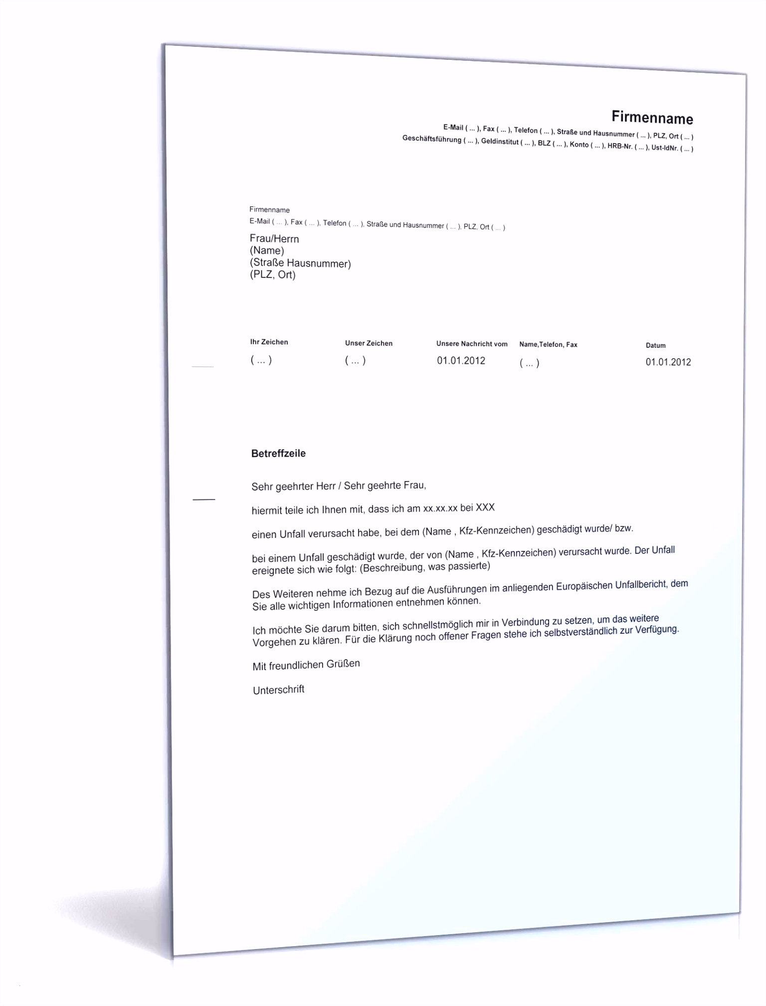 Briefbogen Design Vorlage 13 Unfallbericht Schreiben Muster W1tb64cwo4 Yvrkuugww5